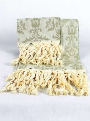 Set asciugamani beige con frangia